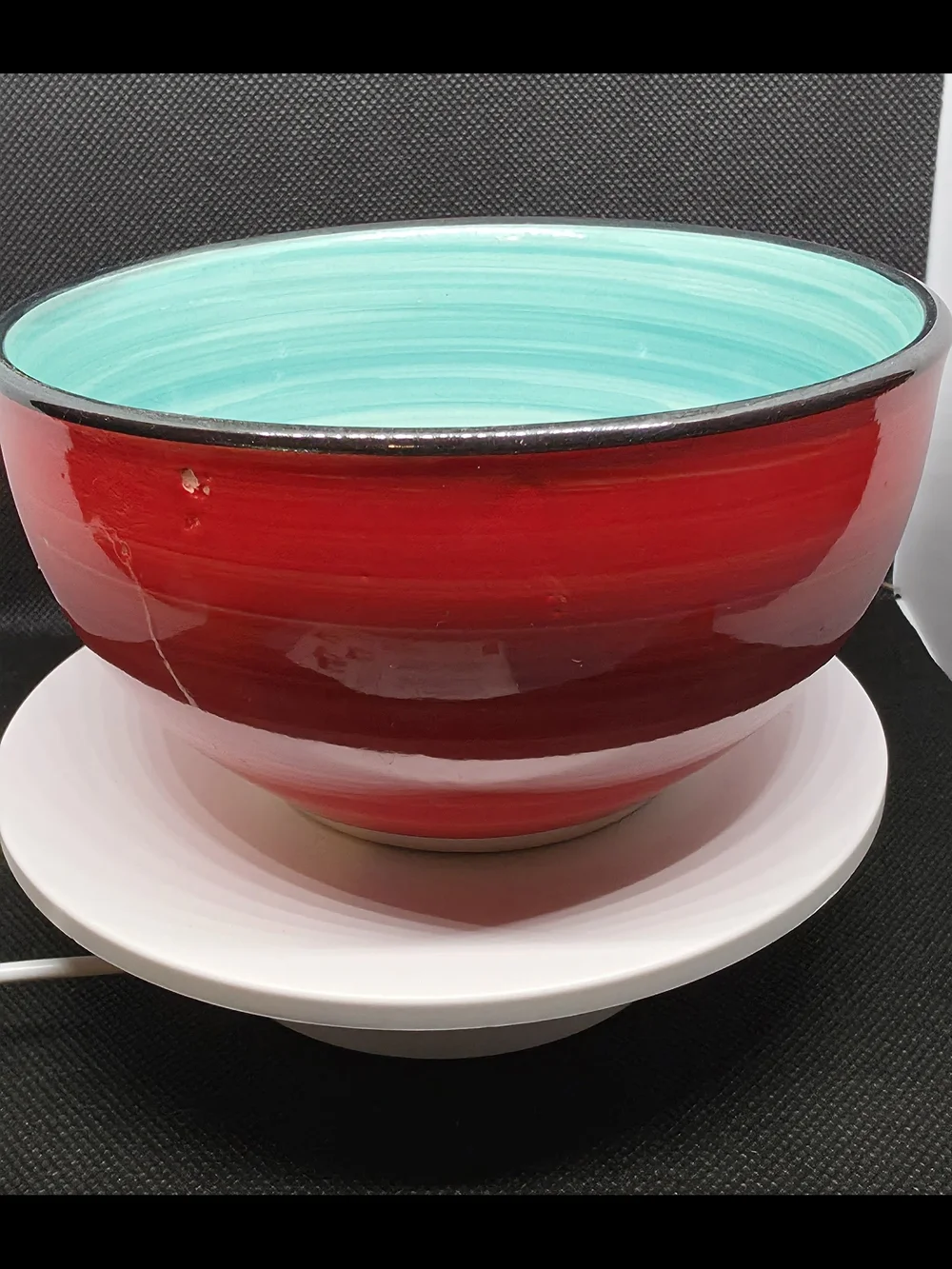 Handcrafted Spiral Ceramic Bowl - Turquoise & Red
